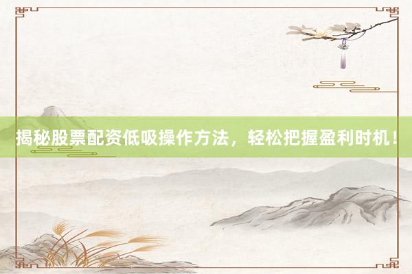 揭秘股票配资低吸操作方法，轻松把握盈利时机！
