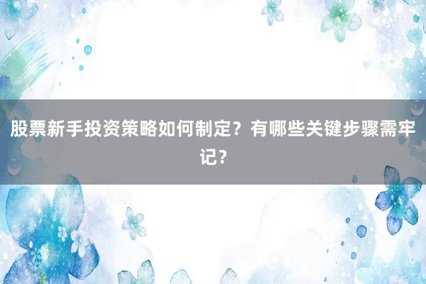 股票新手投资策略如何制定？有哪些关键步骤需牢记？