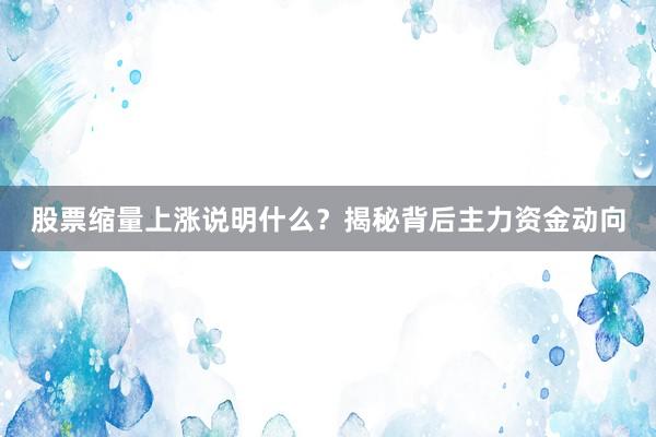 股票缩量上涨说明什么？揭秘背后主力资金动向