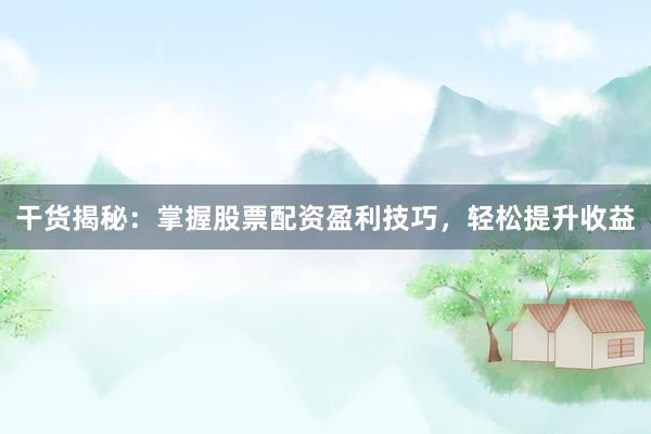 干货揭秘：掌握股票配资盈利技巧，轻松提升收益