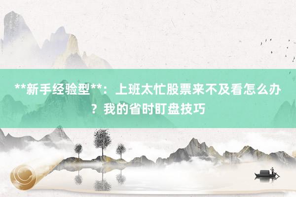 **新手经验型**:上班太忙股票来不及看怎么办?我的省时盯盘技巧