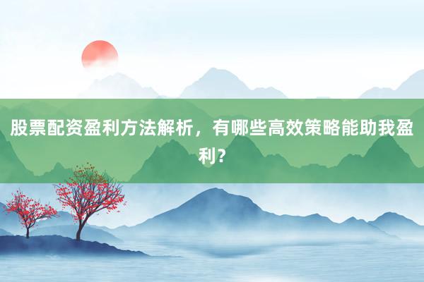股票配资盈利方法解析，有哪些高效策略能助我盈利？