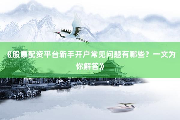 《股票配资平台新手开户常见问题有哪些？一文为你解答》