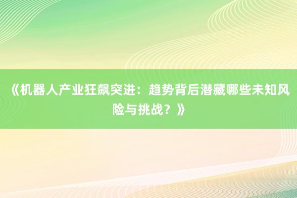 《机器人产业狂飙突进：趋势背后潜藏哪些未知风险与挑战？》