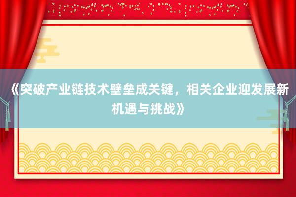 《突破产业链技术壁垒成关键，相关企业迎发展新机遇与挑战》
