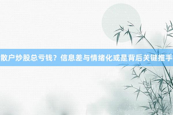 散户炒股总亏钱？信息差与情绪化或是背后关键推手