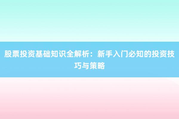 股票投资基础知识全解析：新手入门必知的投资技巧与策略