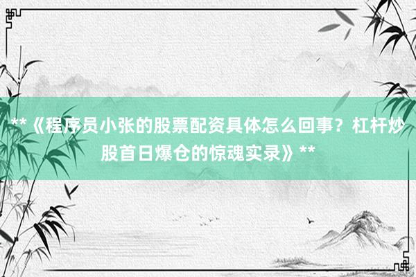 **《程序员小张的股票配资具体怎么回事？杠杆炒股首日爆仓的惊魂实录》**